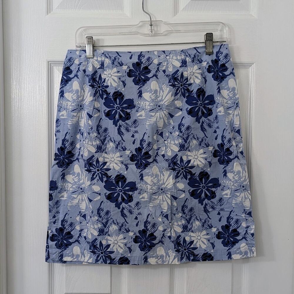 British Khaki Stretch Blue Floral Skirt